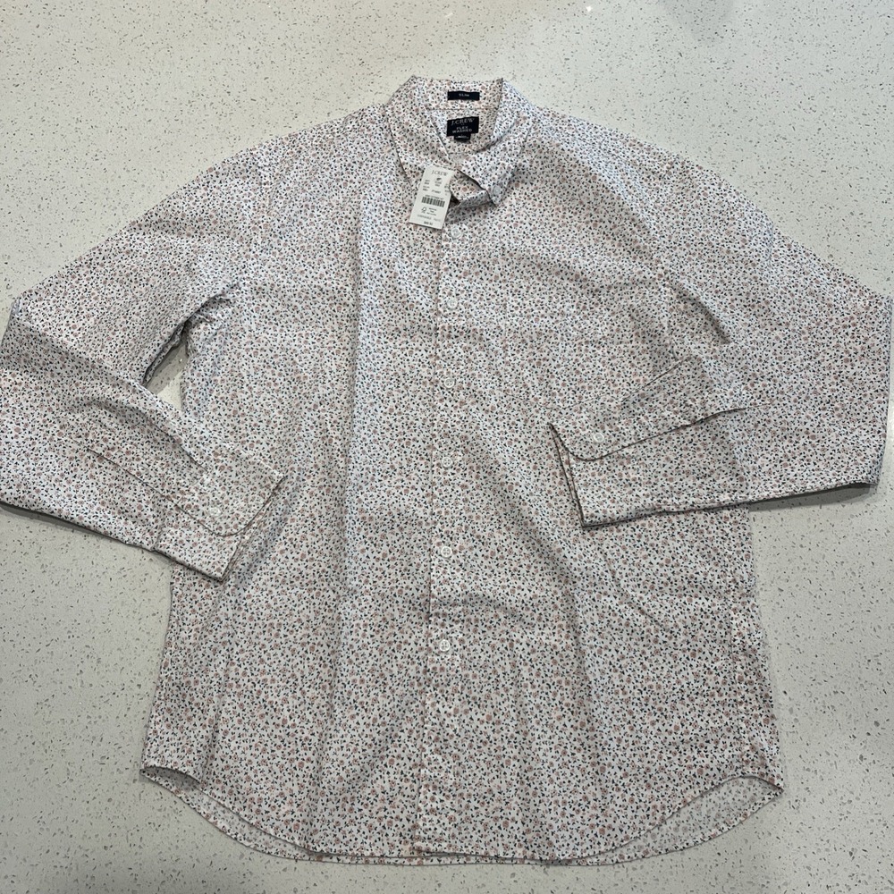 J Crew Flex Washed Slim L Large Long Sleeve Button Shirt Pink Floral NWT
